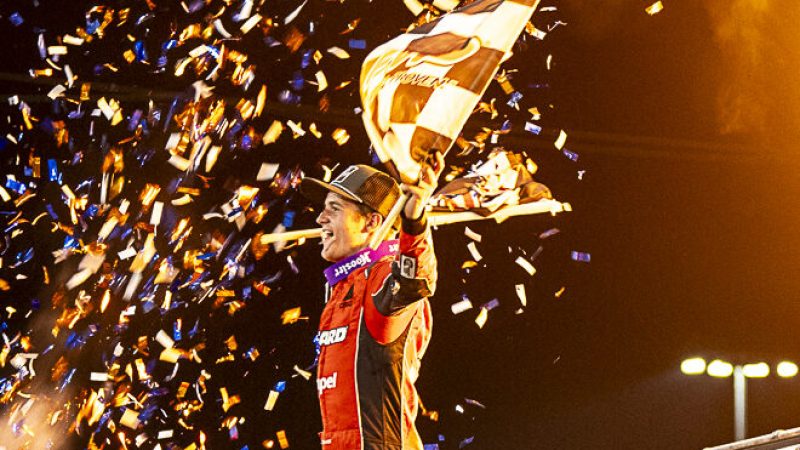 Ryan Timms celebrates his largest win of his career(64th Knoxville Nationals) & first ever World of Outlaws Sprint Car win!